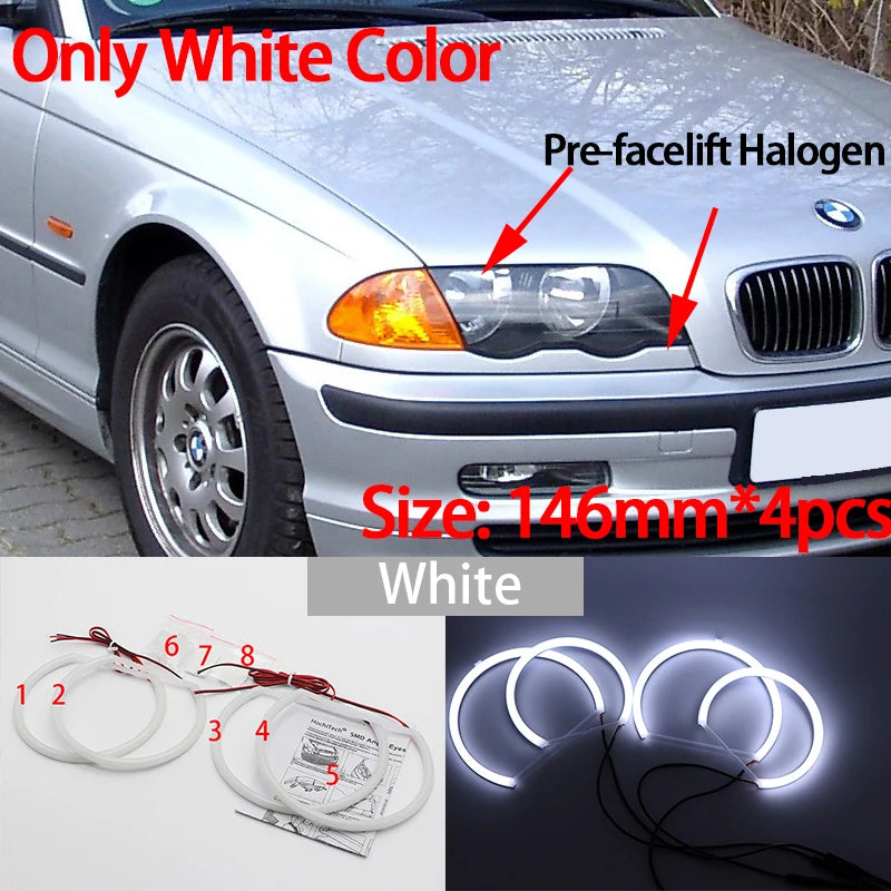 Hvite LED Angel Eyes Halo Angel Demon Eyes Kit angel eyes light for BMW 3 series E46 sedan touring wagon coupe compact 1998-2005