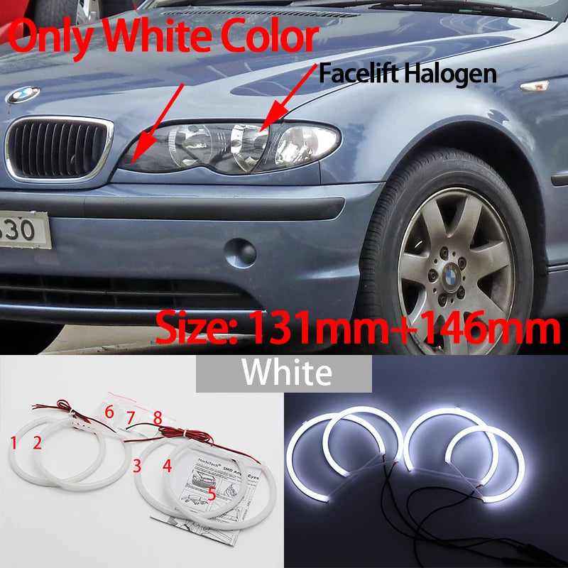 Hvite LED Angel Eyes Halo Angel Demon Eyes Kit angel eyes light for BMW 3 series E46 sedan touring wagon coupe compact 1998-2005