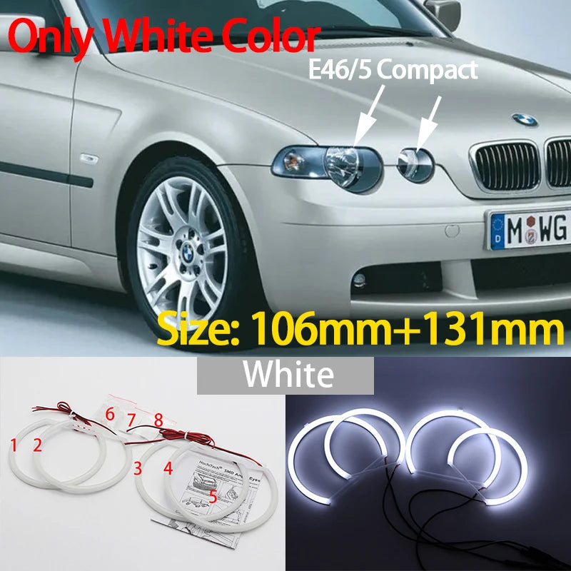 Hvite LED Angel Eyes Halo Angel Demon Eyes Kit angel eyes light for BMW 3 series E46 sedan touring wagon coupe compact 1998-2005