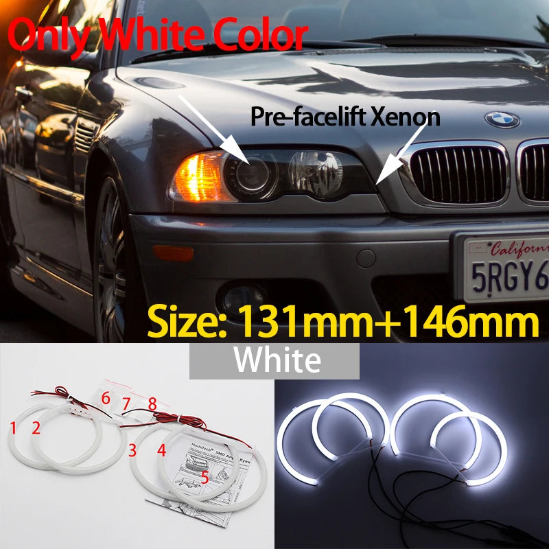Hvite LED Angel Eyes Halo Angel Demon Eyes Kit angel eyes light for BMW 3 series E46 sedan touring wagon coupe compact 1998-2005